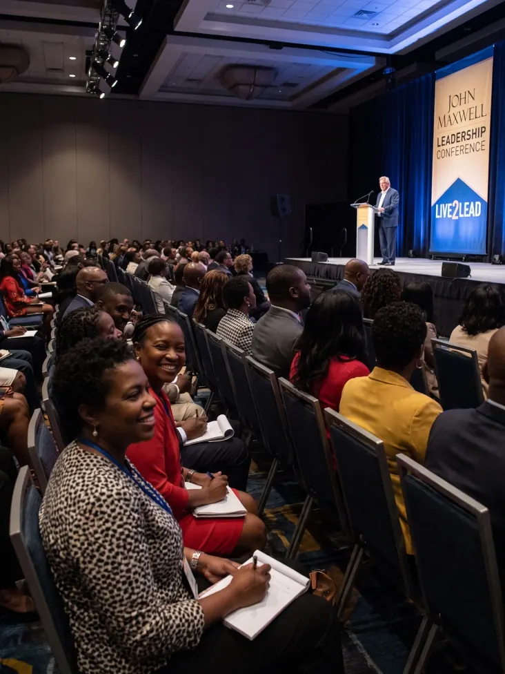 Delegates taking notes at a Live2Lead conference session